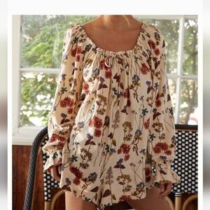 Anthropologie Wild Flower Long Puff Sleeve Romper